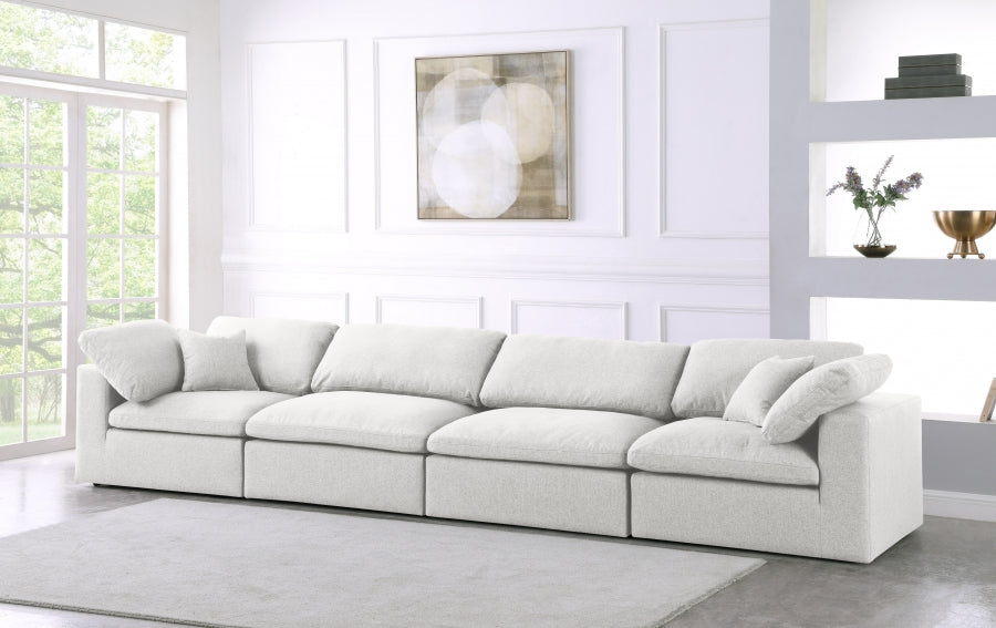 Serene Cream Linen Textured Deluxe Modular Down Filled Cloud-Like Comfort Overstuffed 158" Sofa - 601Cream-S158 - Vega Furniture