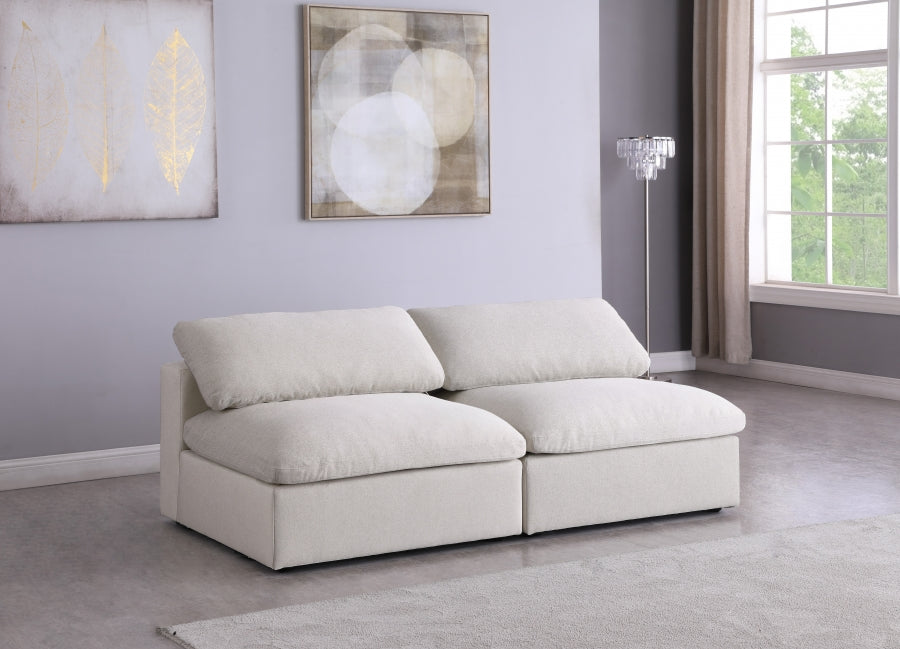 Serene Cream Linen Textured Deluxe Modular Down Filled Cloud-Like Comfort Overstuffed 78" Armless Loveseat - 601Cream-S78 - Vega Furniture