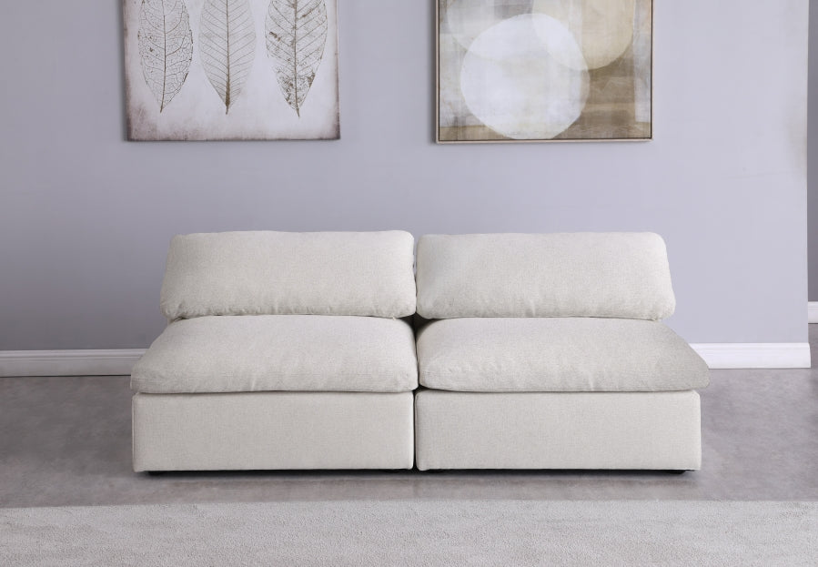 Serene Cream Linen Textured Deluxe Modular Down Filled Cloud-Like Comfort Overstuffed 78" Armless Loveseat - 601Cream-S78 - Vega Furniture