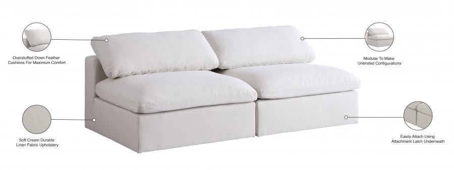 Serene Cream Linen Textured Deluxe Modular Down Filled Cloud-Like Comfort Overstuffed 78" Armless Loveseat - 601Cream-S78 - Vega Furniture