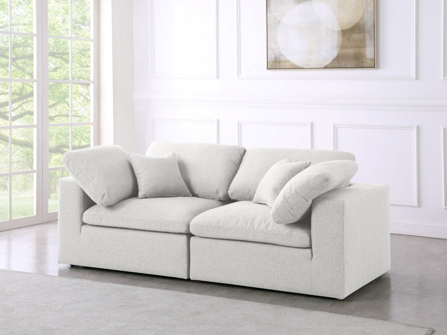 Serene Cream Linen Textured Deluxe Modular Down Filled Cloud-Like Comfort Overstuffed 80 Loveseat - 601Cream-S80 - Vega Furniture