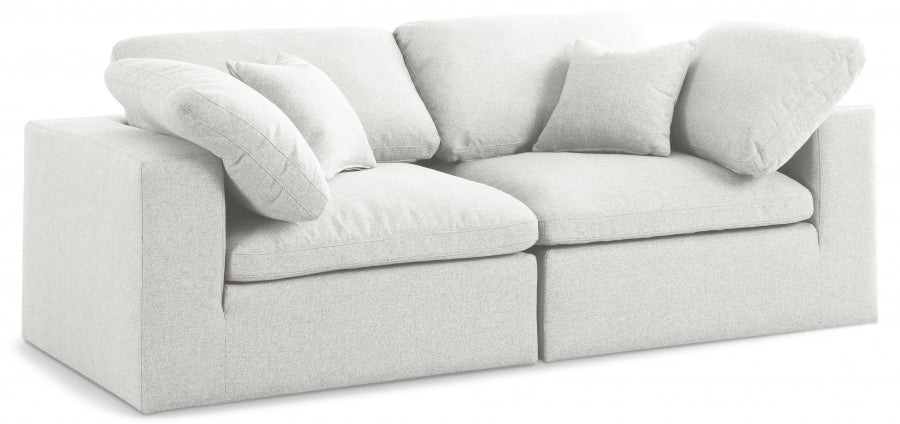 Serene Cream Linen Textured Deluxe Modular Down Filled Cloud-Like Comfort Overstuffed 80 Loveseat - 601Cream-S80 - Vega Furniture