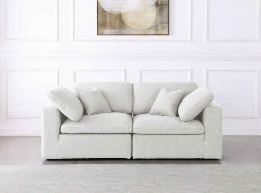 Serene Cream Linen Textured Deluxe Modular Down Filled Cloud-Like Comfort Overstuffed 80 Loveseat - 601Cream-S80 - Vega Furniture