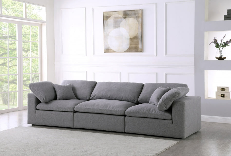 Serene Grey Linen Textured Deluxe Modular Down Filled Cloud-Like Comfort Overstuffed 119" Sofa - 601Grey-S119 - Vega Furniture