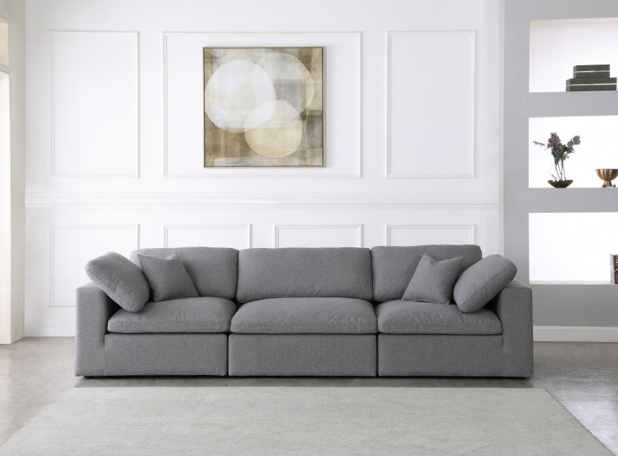 Serene Grey Linen Textured Deluxe Modular Down Filled Cloud-Like Comfort Overstuffed 119" Sofa - 601Grey-S119 - Vega Furniture