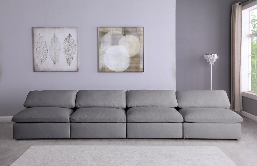 Serene Grey Linen Textured Deluxe Modular Down Filled Cloud-Like Comfort Overstuffed 156" Armless Sofa - 601Grey-S156 - Vega Furniture