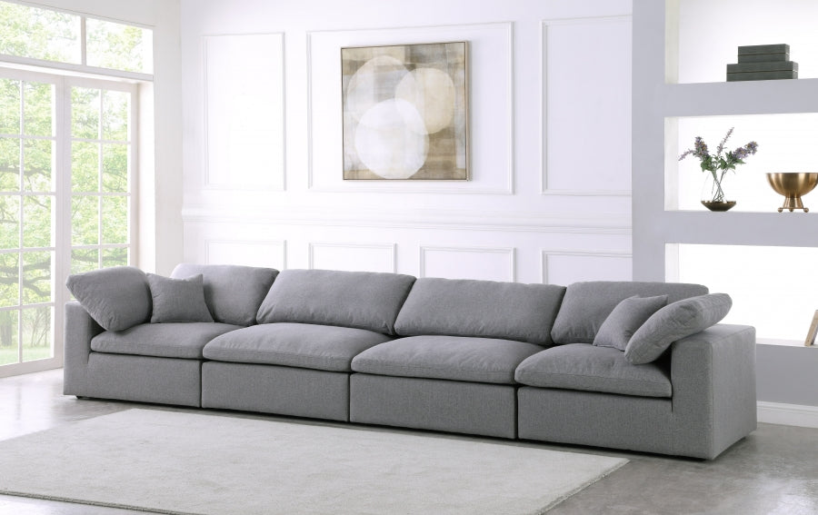 Serene Grey Linen Textured Deluxe Modular Down Filled Cloud-Like Comfort Overstuffed 158" Sofa - 601Grey-S158 - Vega Furniture