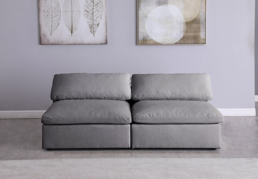 Serene Grey Linen Textured Deluxe Modular Down Filled Cloud-Like Comfort Overstuffed 78" Armless Loveseat - 601Grey-S78 - Vega Furniture