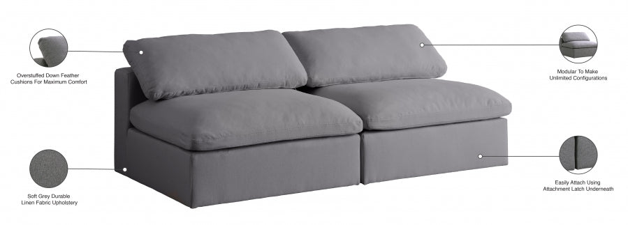 Serene Grey Linen Textured Deluxe Modular Down Filled Cloud-Like Comfort Overstuffed 78" Armless Loveseat - 601Grey-S78 - Vega Furniture