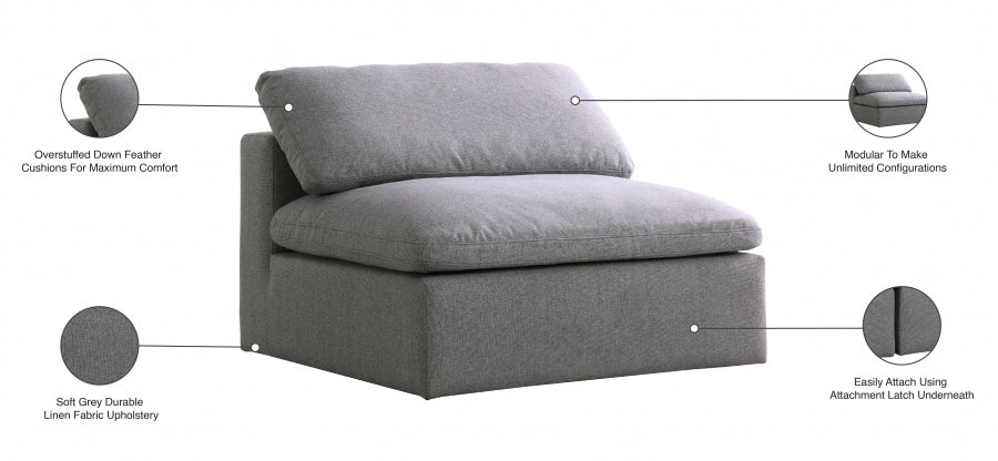 Serene Grey Linen Textured Deluxe Modular Down Filled Cloud-Like Comfort Overstuffed Armless Chair - 601Grey-Armless - Vega Furniture