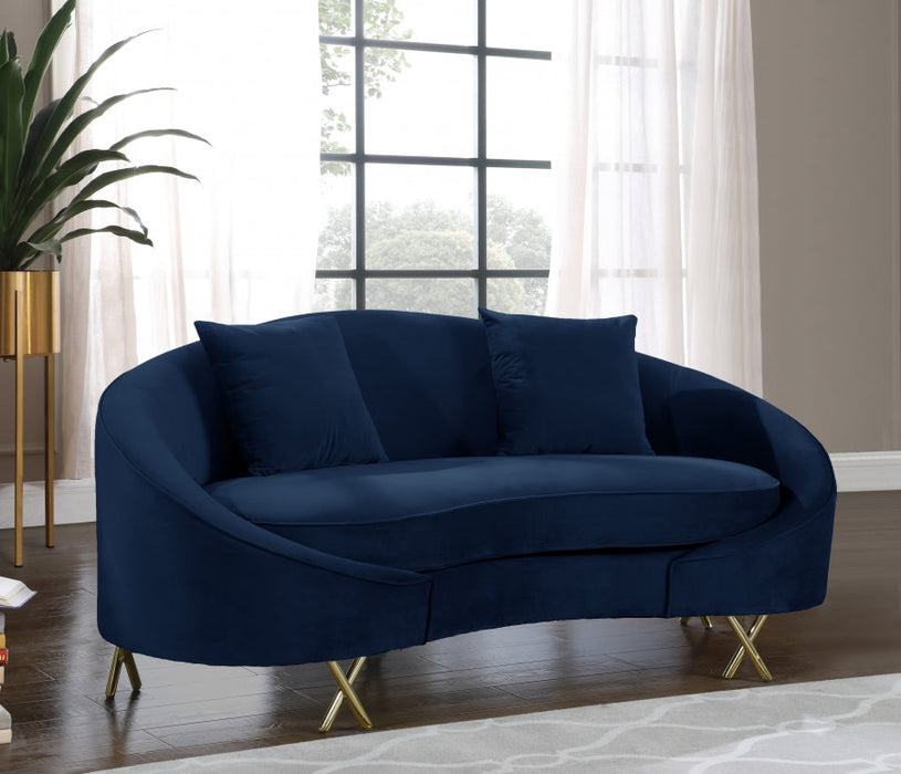 Serpentine Blue Velvet Loveseat - 679Navy-L - Vega Furniture