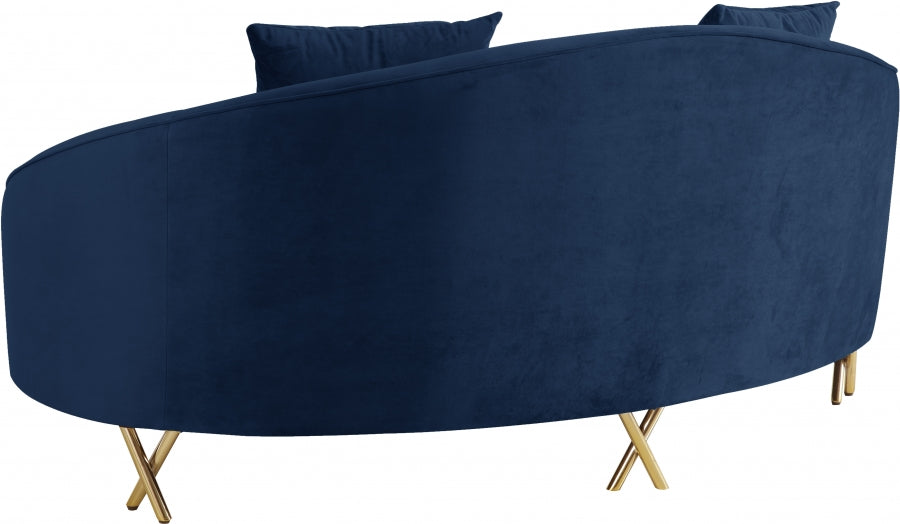 Serpentine Blue Velvet Loveseat - 679Navy-L - Vega Furniture