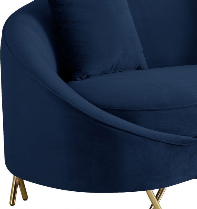 Serpentine Blue Velvet Loveseat - 679Navy-L - Vega Furniture