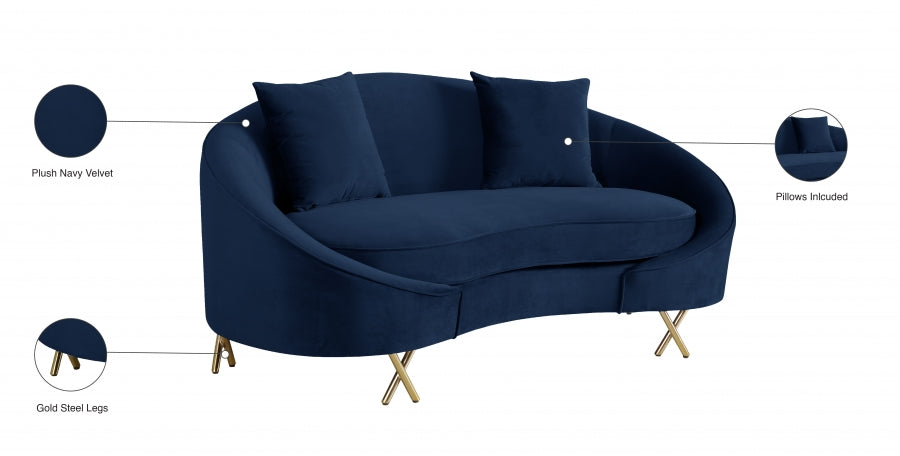 Serpentine Blue Velvet Loveseat - 679Navy-L - Vega Furniture