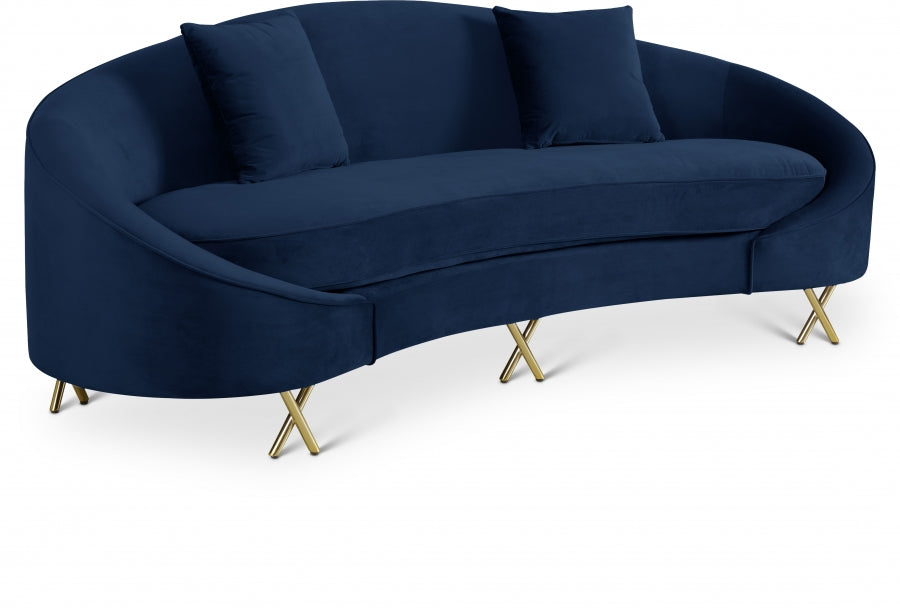 Serpentine Blue Velvet Sofa - 679Navy-S - Vega Furniture