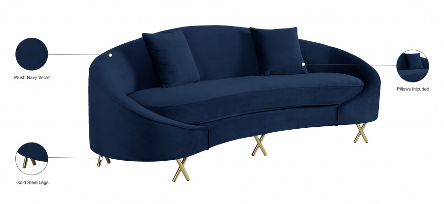 Serpentine Blue Velvet Sofa - 679Navy-S - Vega Furniture
