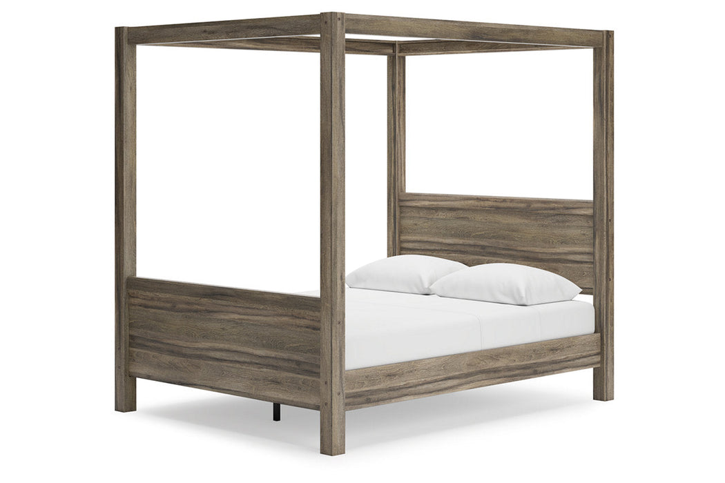 Shallifer Brown Queen Canopy Bed - SET | EB1104-161 | EB1104-171 | EB1104-198 - Vega Furniture