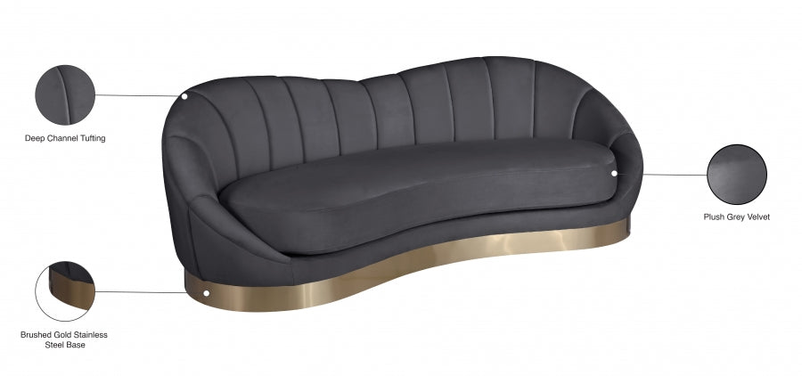 Shelly Grey Velvet Sofa - 623Grey-S - Vega Furniture