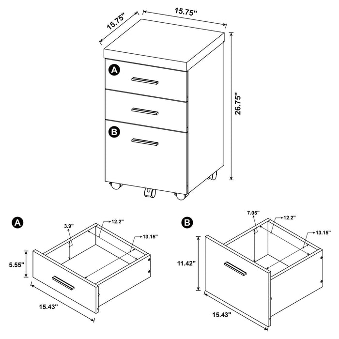 Skeena Cappuccino 3-Drawer Mobile Storage Cabinet - 800903 - Vega Furniture
