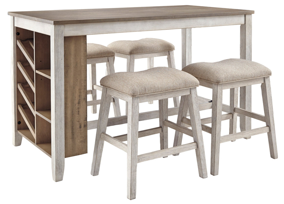 Skempton White/Light Brown 5-Piece Counter Height Set w/ Stools - SET | D394-32 | D394-024(2) - Vega Furniture