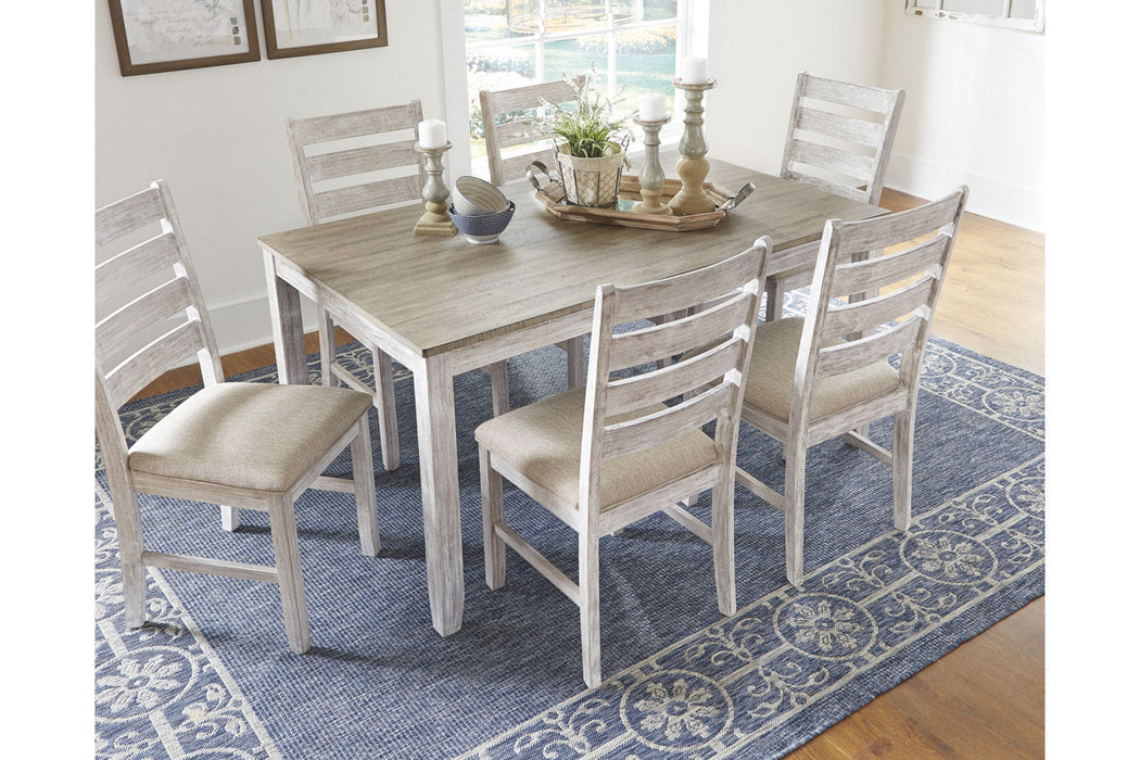 Skempton White/Light Brown Dining Table and Chairs, Set of 7 - D394-425 - Vega Furniture
