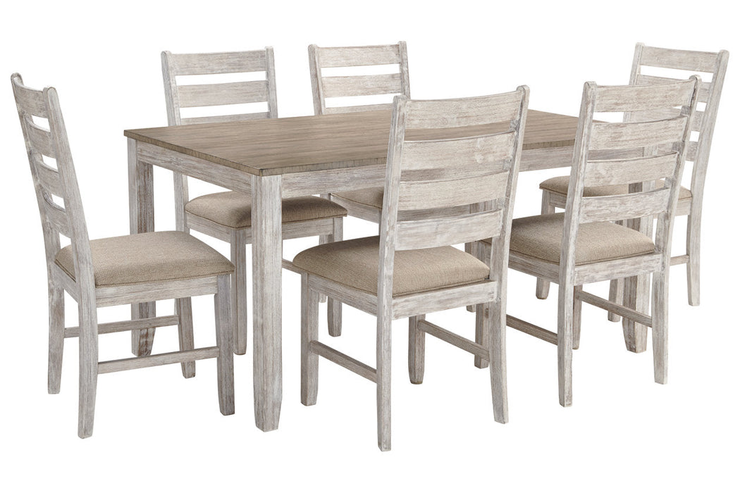 Skempton White/Light Brown Dining Table and Chairs, Set of 7 - D394-425 - Vega Furniture