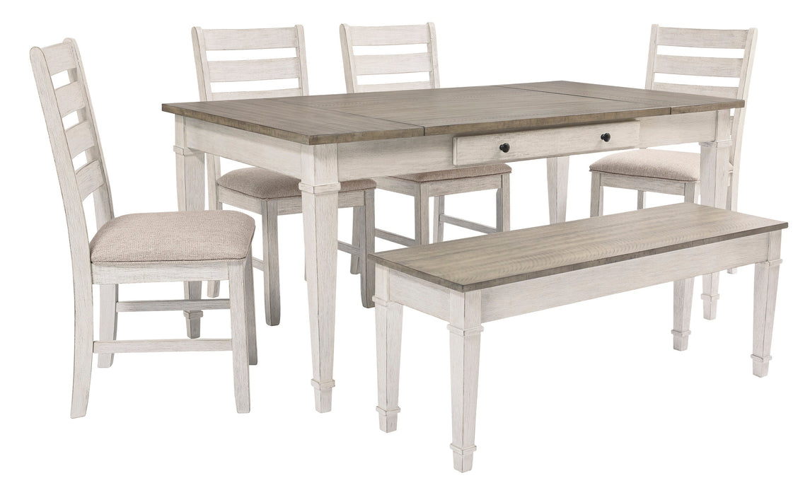 Skempton White/Light Brown Rectangular Dining Set - SET | D394-25 | D394-01(2) - Vega Furniture