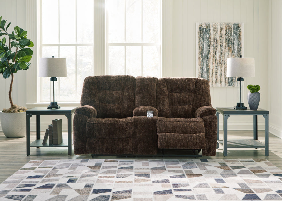 Soundwave Chocolate Reclining Loveseat with Console - 7450294 - Vega Furniture