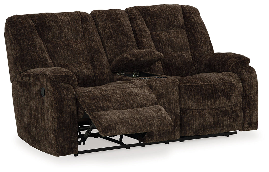 Soundwave Chocolate Reclining Loveseat with Console - 7450294 - Vega Furniture