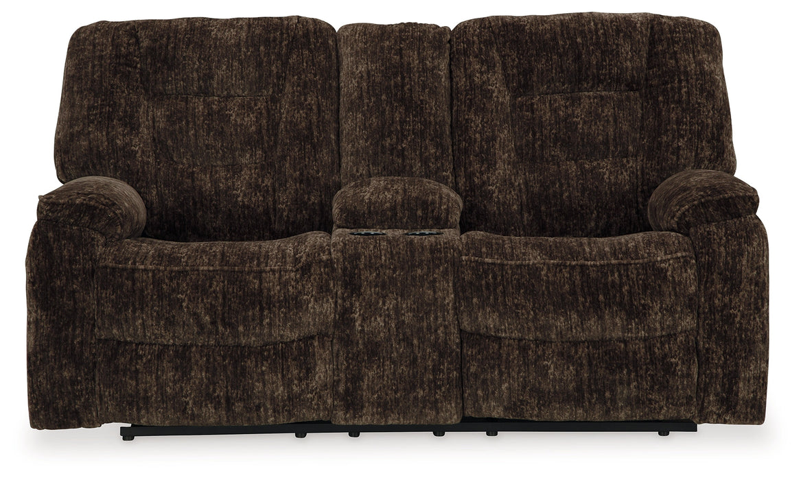 Soundwave Chocolate Reclining Loveseat with Console - 7450294 - Vega Furniture