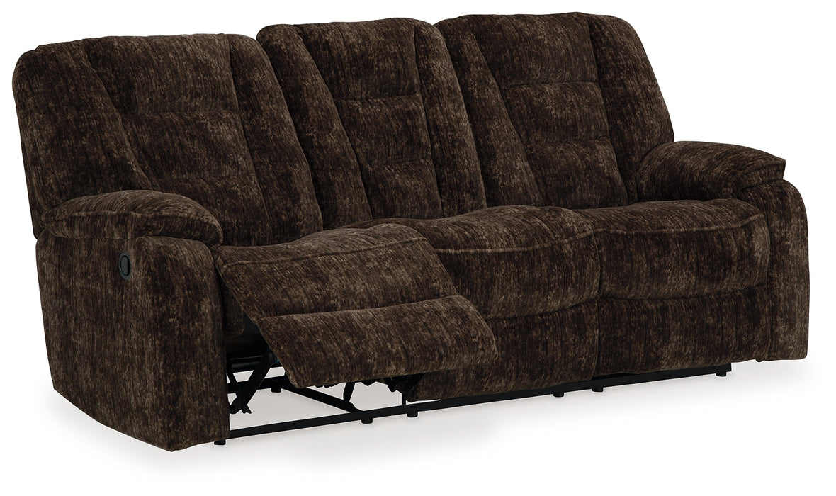 Soundwave Chocolate Reclining Sofa with Drop Down Table - 7450289 - Vega Furniture