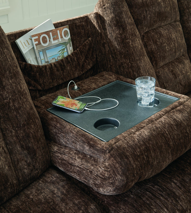 Soundwave Chocolate Reclining Sofa with Drop Down Table - 7450289 - Vega Furniture