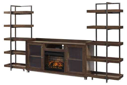 Starmore Brown/Gunmetal 3-Piece Wall Unit with Electric Fireplace - SET | W100-101 | W633-34(2) | W633-68 - Vega Furniture