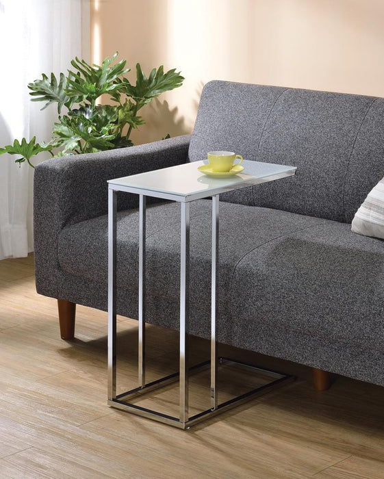 Stella Chrome/White Glass Top Accent Table - 900250 - Vega Furniture