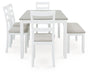 STONEHOLLOW White/Gray Dining Table and Chairs with Bench (Set of 6) - D382-325 - Vega Furniture