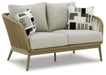 Swiss Valley Beige Outdoor Loveseat with Cushion - P390-835 - Vega Furniture