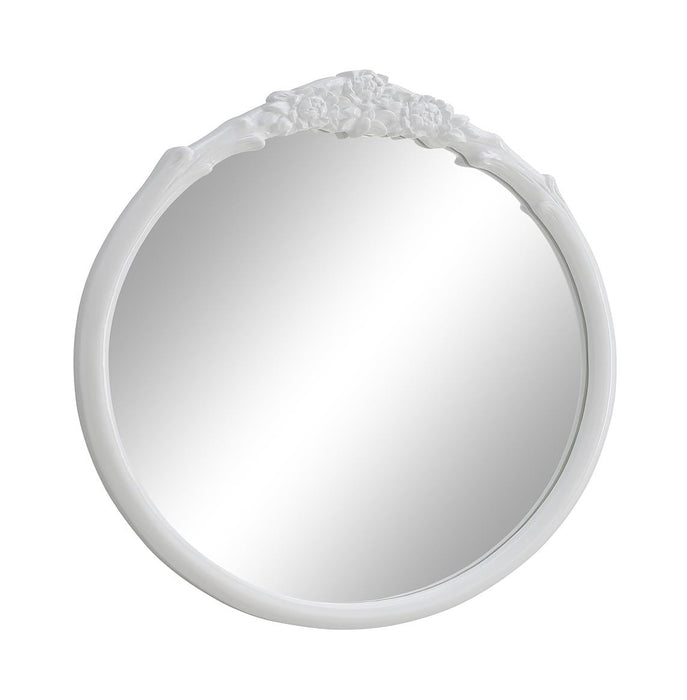 Sylvie Glossy White Round Mirror - 969533GWT - Vega Furniture