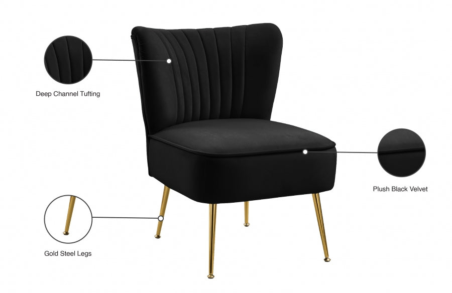 Tess Black Velvet Accent Chair - 504Black - Vega Furniture