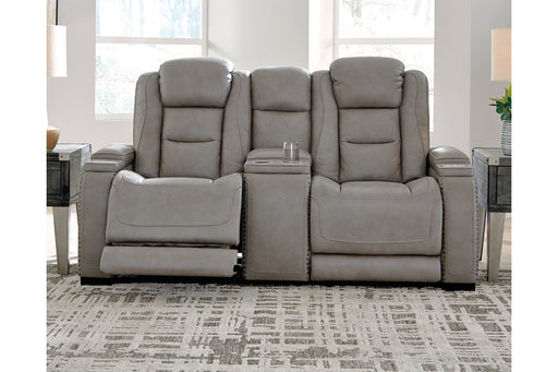 The Man-Den Gray Power Reclining Loveseat with Console - U8530518 - Vega Furniture