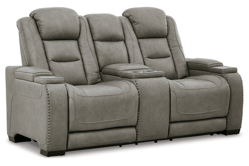 The Man-Den Gray Power Reclining Loveseat with Console - U8530518 - Vega Furniture