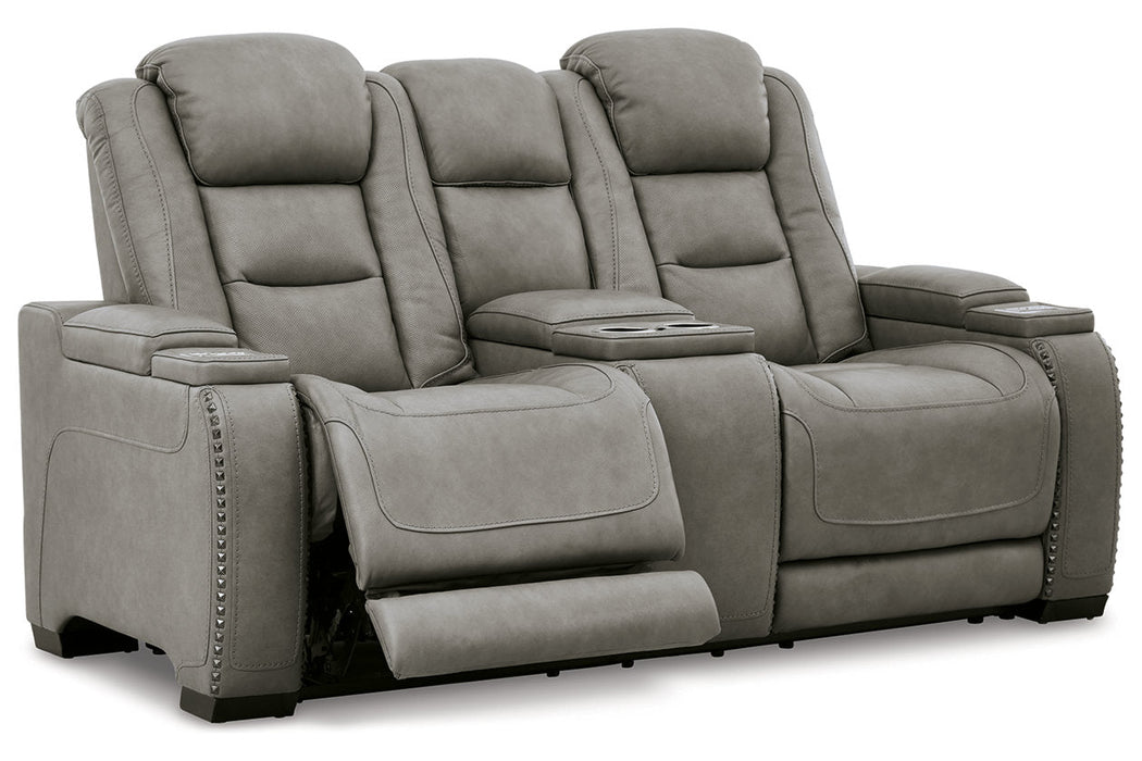 The Man-Den Gray Power Reclining Loveseat with Console - U8530518 - Vega Furniture