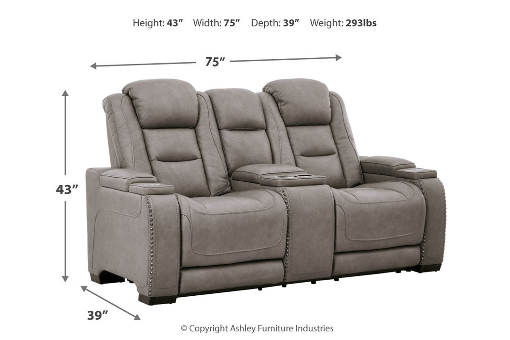 The Man-Den Gray Power Reclining Loveseat with Console - U8530518 - Vega Furniture