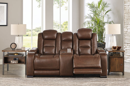 The Man-Den Mahogany Power Reclining Loveseat with Console - U8530618 - Vega Furniture