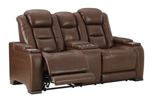 The Man-Den Mahogany Power Reclining Loveseat with Console - U8530618 - Vega Furniture