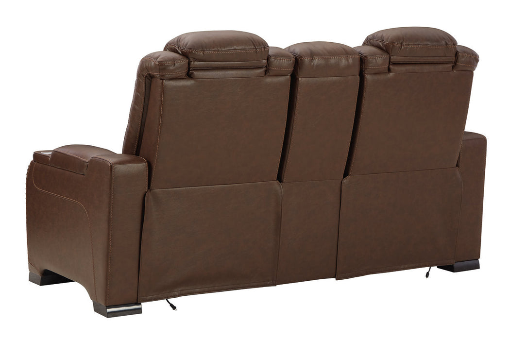 The Man-Den Mahogany Power Reclining Loveseat with Console - U8530618 - Vega Furniture