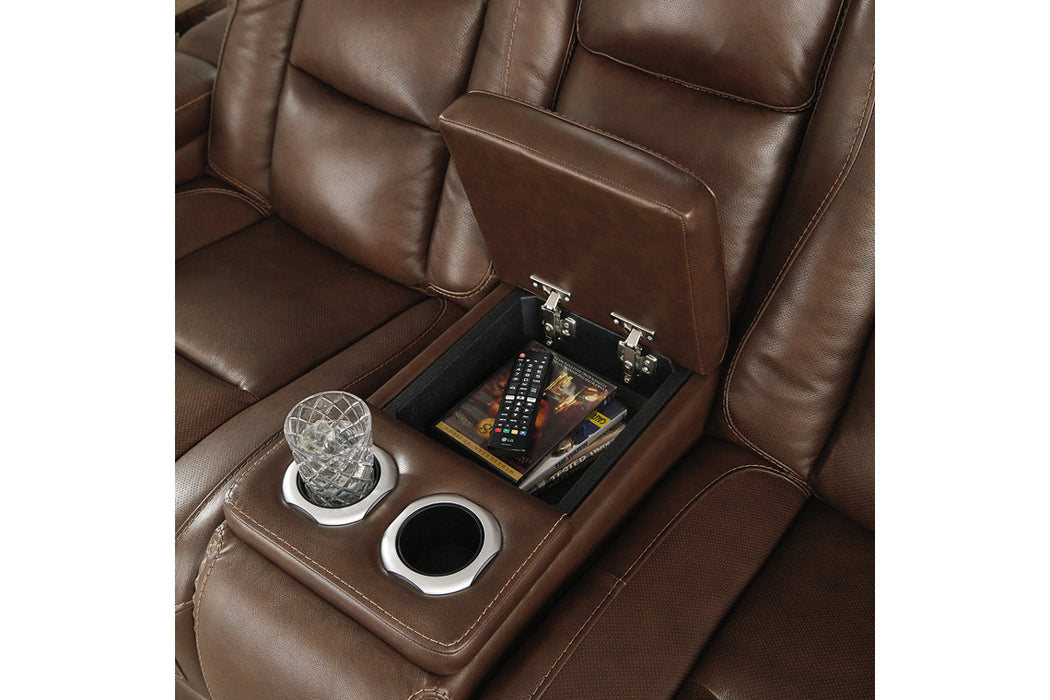 The Man-Den Mahogany Power Reclining Loveseat with Console - U8530618 - Vega Furniture