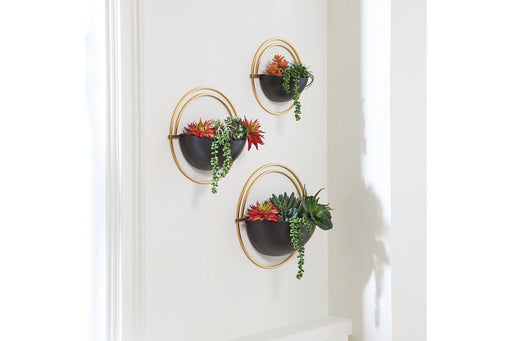 Tobins Black/Gold Finish Wall Planter, Set of 3 - A8010374 - Vega Furniture