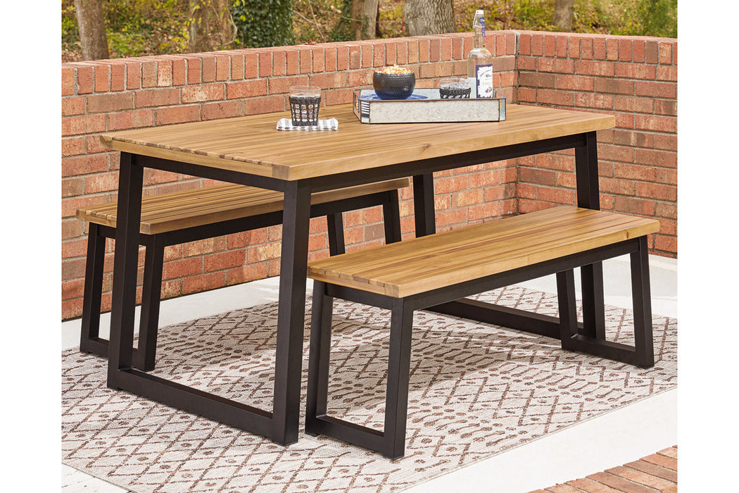 Town Wood Brown/Black Outdoor Dining Table Set, Set of 3 - P220-115 - Vega Furniture