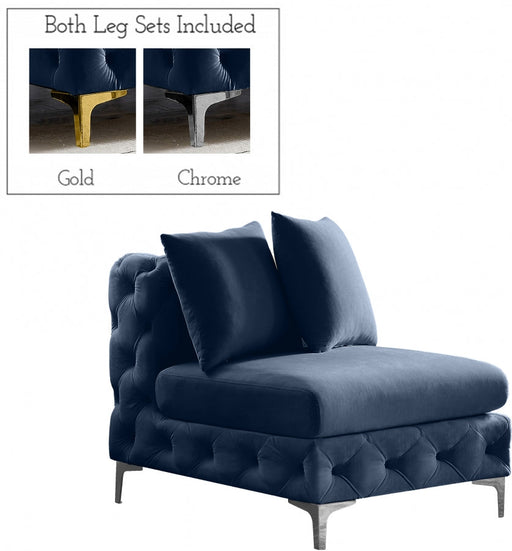 Tremblay Blue Velvet Modular Armless Chair - 686Navy-Armless - Vega Furniture