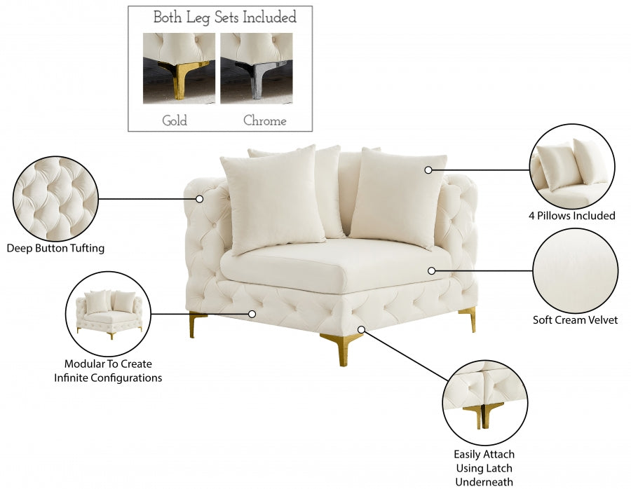 Tremblay Cream Velvet Modular Corner Chair - 686Cream-Corner - Vega Furniture
